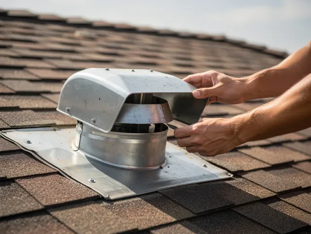 Hermosa Beach Dryer Vent Cleaning certified technician safely cleaning a roof-mounted dryer vent in Hermosa Beach