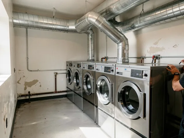 Hermosa Beach Dryer Vent Cleaning team performing large-scale commercial dryer vent cleaning in Hermosa Beach