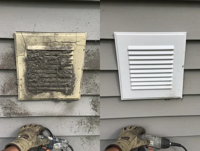 Hermosa Beach Dryer Vent Cleaning technician installing high-quality dryer vent cover at a residential property in Hermosa Beach